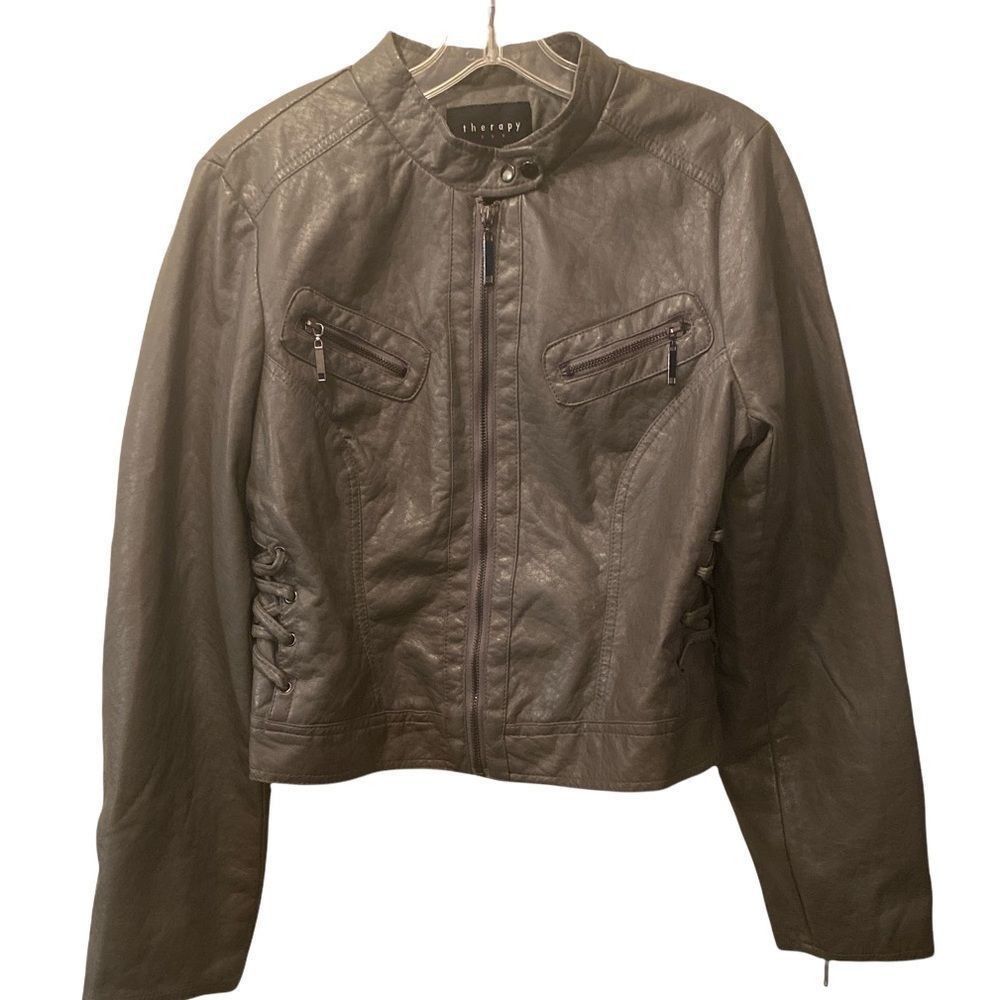 Therapy By Lane Crawford Gray Faux Leather Jacket Size Large - Picture 5 of 6
